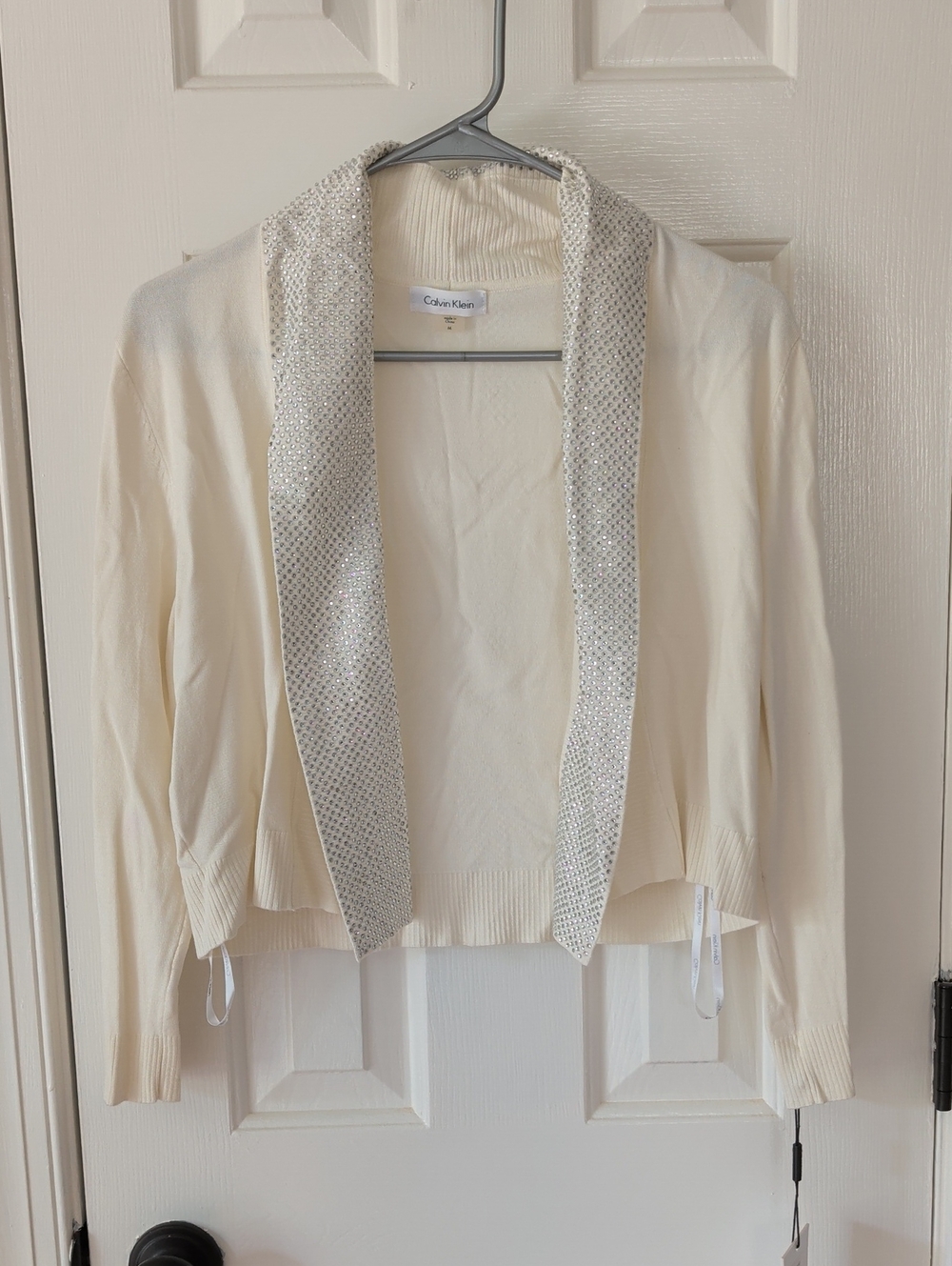 Calvin Klein Cream Open-Front Cardigan with Rhinestone Shawl